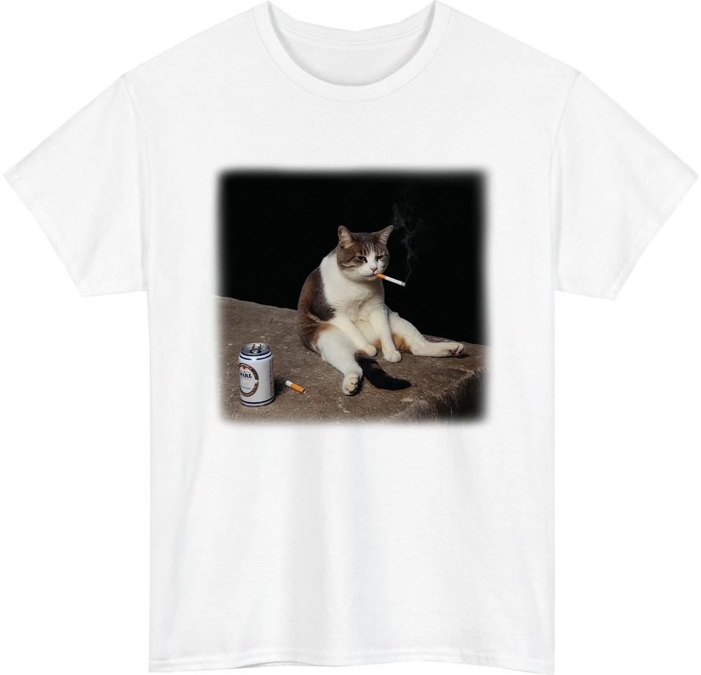 Funny Smoking Cat TShirt Cool Lazy Cat Graphic Tee Humorous Animal Meme Shirt