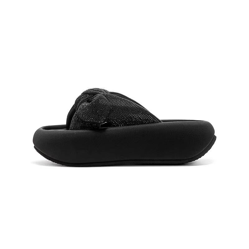 Fashion Fashion Platform Slippers Summer New Round Toe Open Toe Bow Soft Sole Non-slip Wear-resistant Plus Size Flats