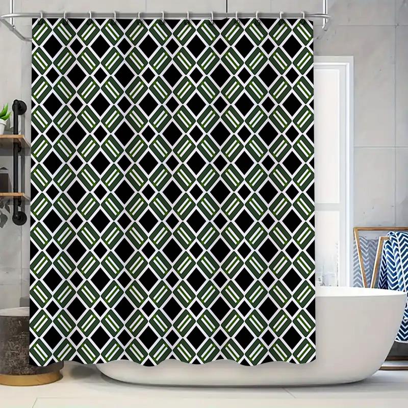 

Green White Diamond Pattern Shower Curtain Waterproof Fabric Decorative Bathroom Shower Liner For Home Decoration Large Size 90x180cm