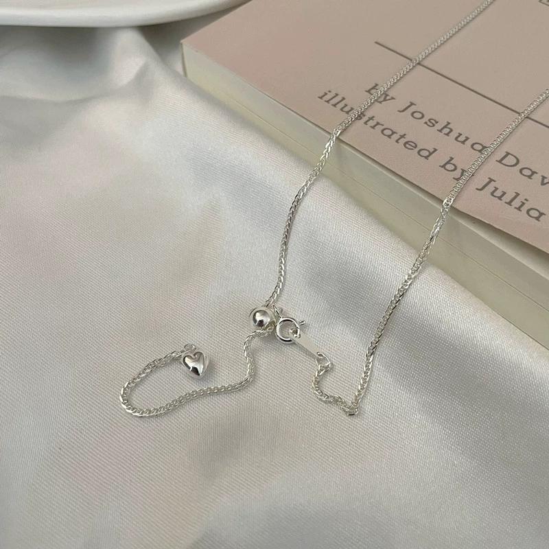 S925 Sterling Silver Korean Style Fashionable Pull Heart-shaped Necklace for Women Choker Adjustable Love Tassel