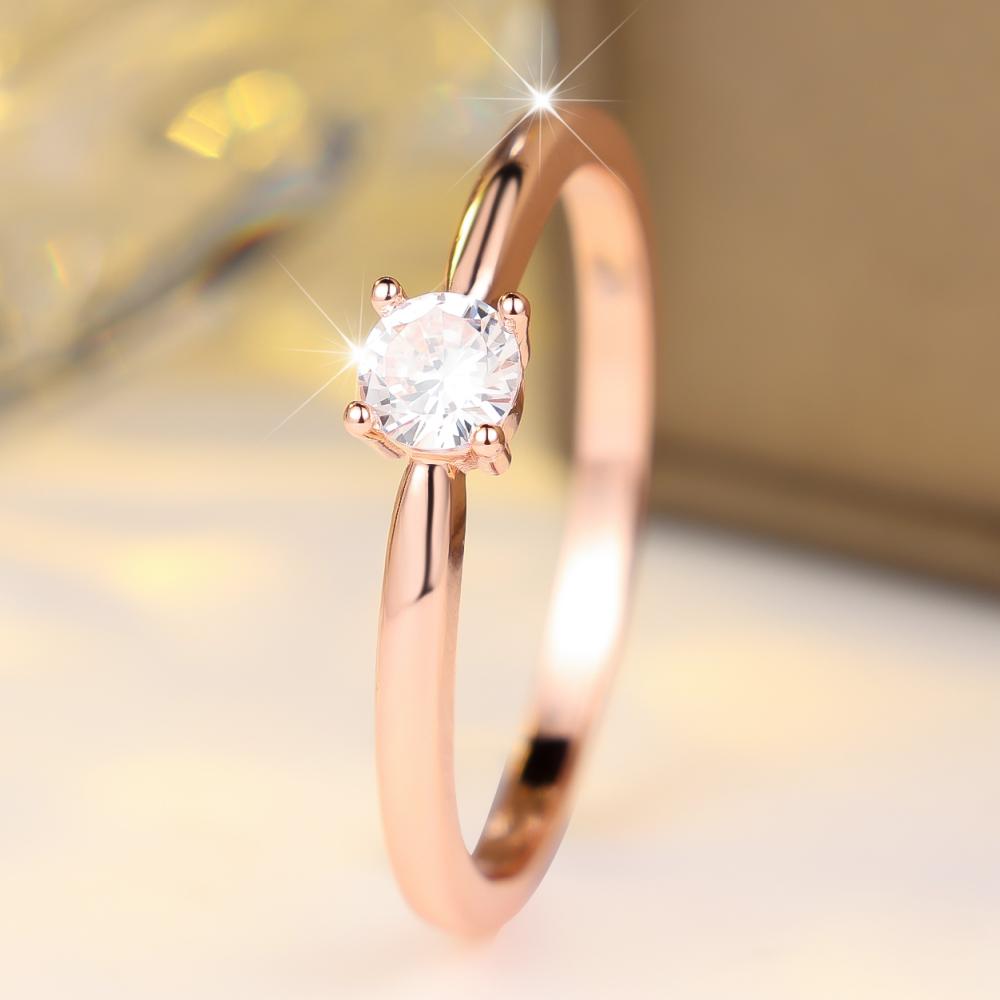 Exquisite Three Color Available Round White Zircon Solitaire Band Ring for Women Daily Wear and Wedding
