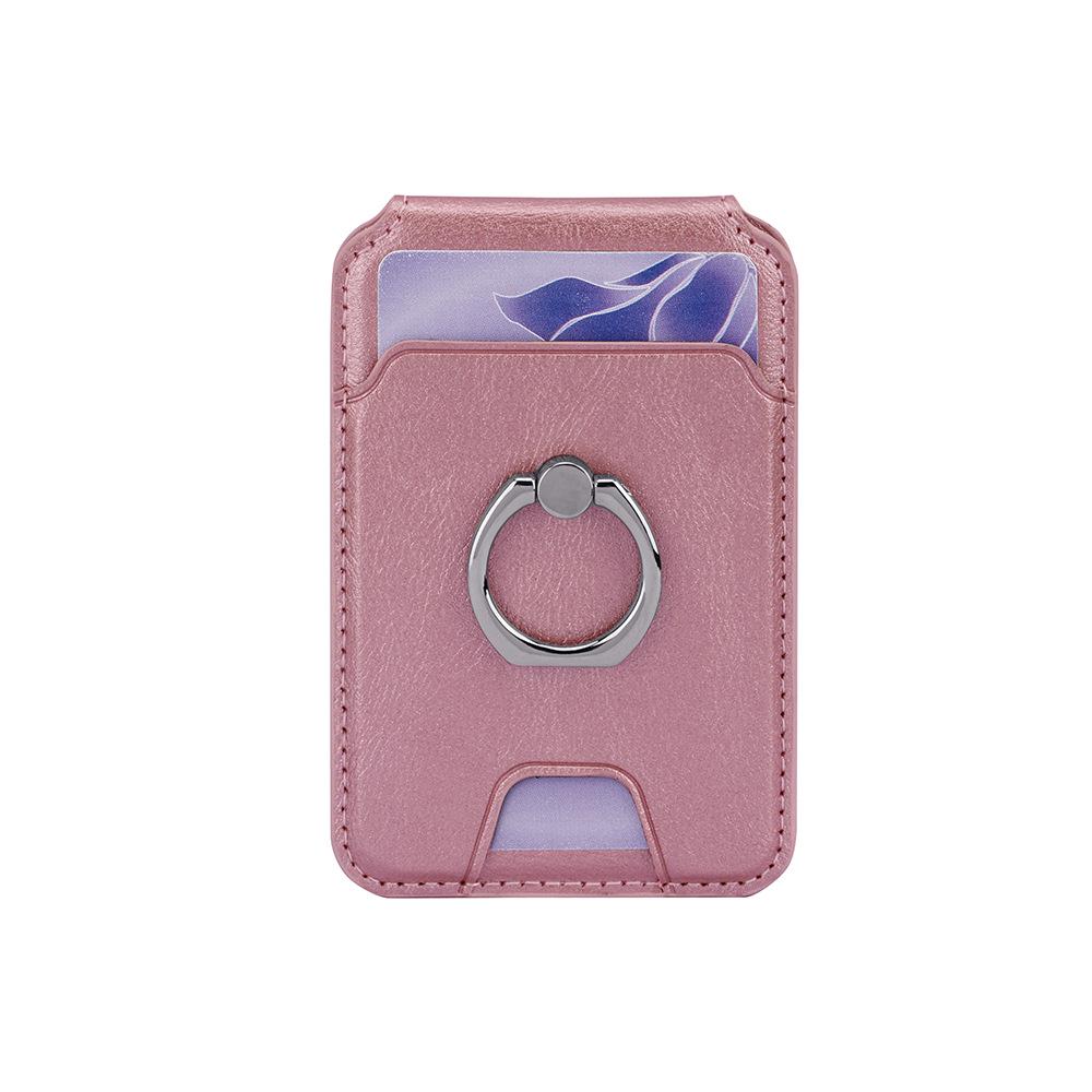 Compatible Apple MagSafe Leather Card Holder and Phone Stand with ID Storage and Finger Ring. MagSafe Card Holder + Adhesive Magnetic Sheet розового золота
