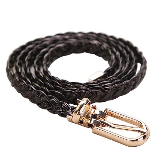 

Женский плетеный пояс из искусственной кожи с узким тонким пряжкой, универсальный пояс чёрный