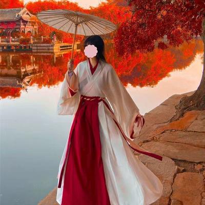 Hanfu Women's Suit Chinese Wei And Jin Dynasties Style Cross-collar Waist-length Fairy  2 Piece Set