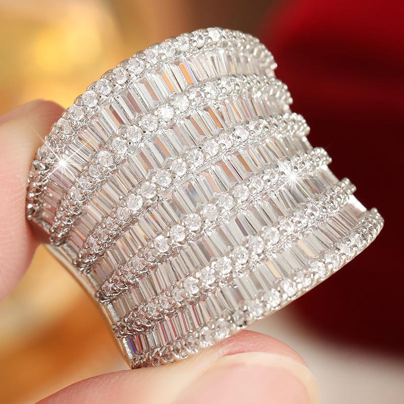 Luxury Inlaid White CZ Women's Ring Elegant CopperColor Geometry Daily Wear Party Jewelry Anniversary Gift