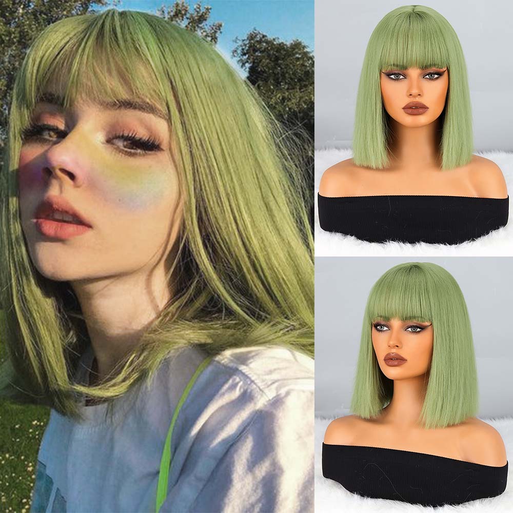 MISS WIG Natural Wine Red Synthetic Fiber Wigs Short Straight Wig with Bangs  Wig Cosplay Daily Use Hair for Wome