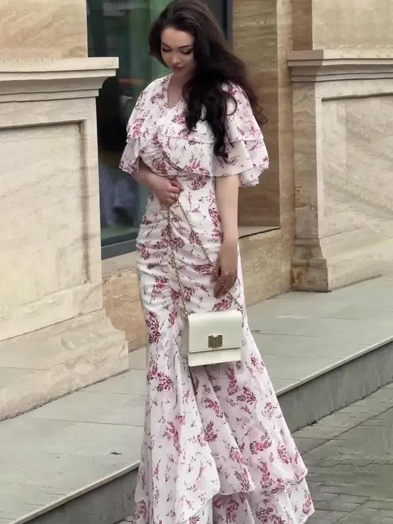 Elegantes Damen-Langarmkleid mit floralem Muster - Kollektion Frühjahr 2025