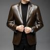Leather Jacket Men's Autumn and Winter New Men's Soft Leather Suit Collar Jacket Jacket Men's Two-button Casual Leather Suit