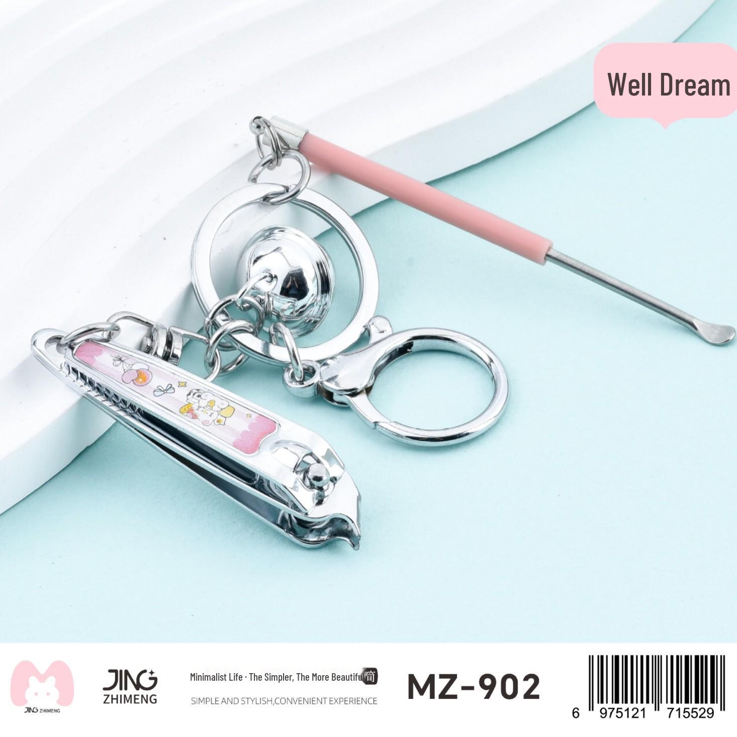 Jindajing Cute Girl Keychain Set: Slanted Nail Clippers & Ear Pick with Cartoon Pendant MZ-902