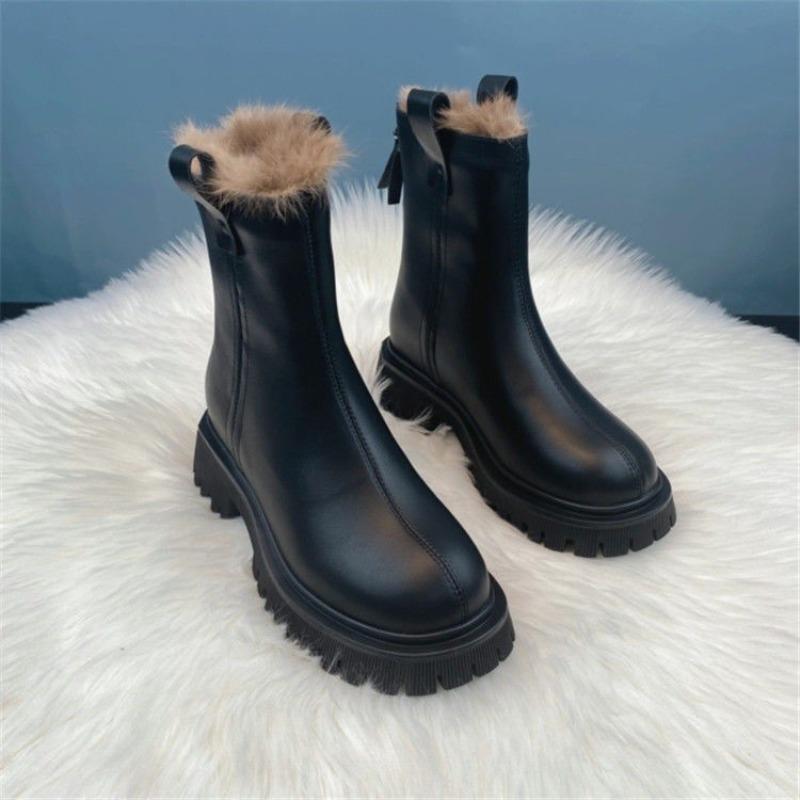 

Winter New Plush Cotton Boots2026 Fashion Round Toe Zip Platform Non-Slip Block Heel Booties 40 чорний