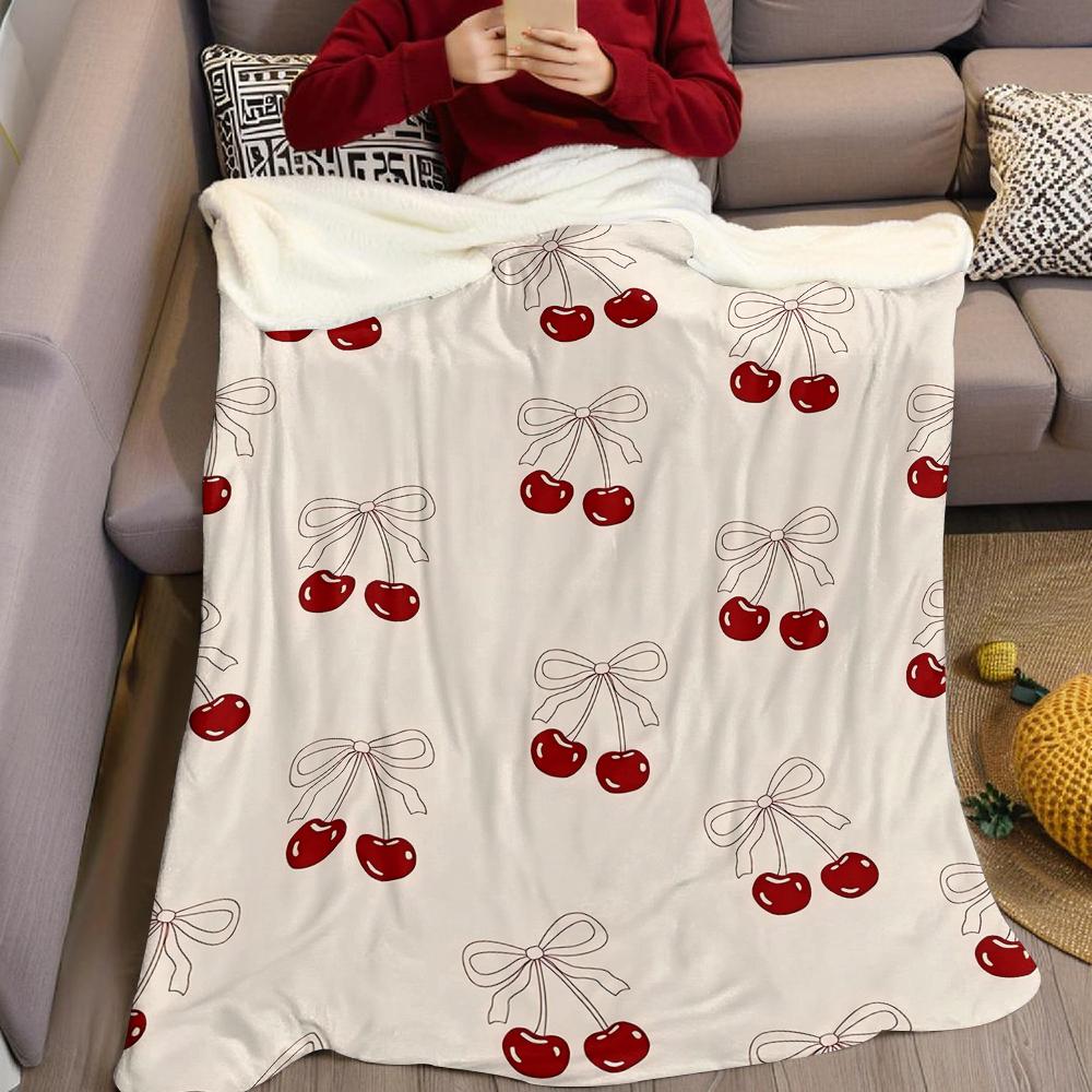 Kirsch Schleife Flanell Decke Warm Weich Halloween Weihnachten Sofa Warm Gemütlich Dekorativ Dekor Geschenk für Alle Jahreszeiten