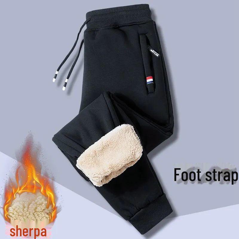 Herren Große Plüsch Verdickte Winter Freizeit Hose: Lockere, Warme Lammleder Sporthose mit Bündchen