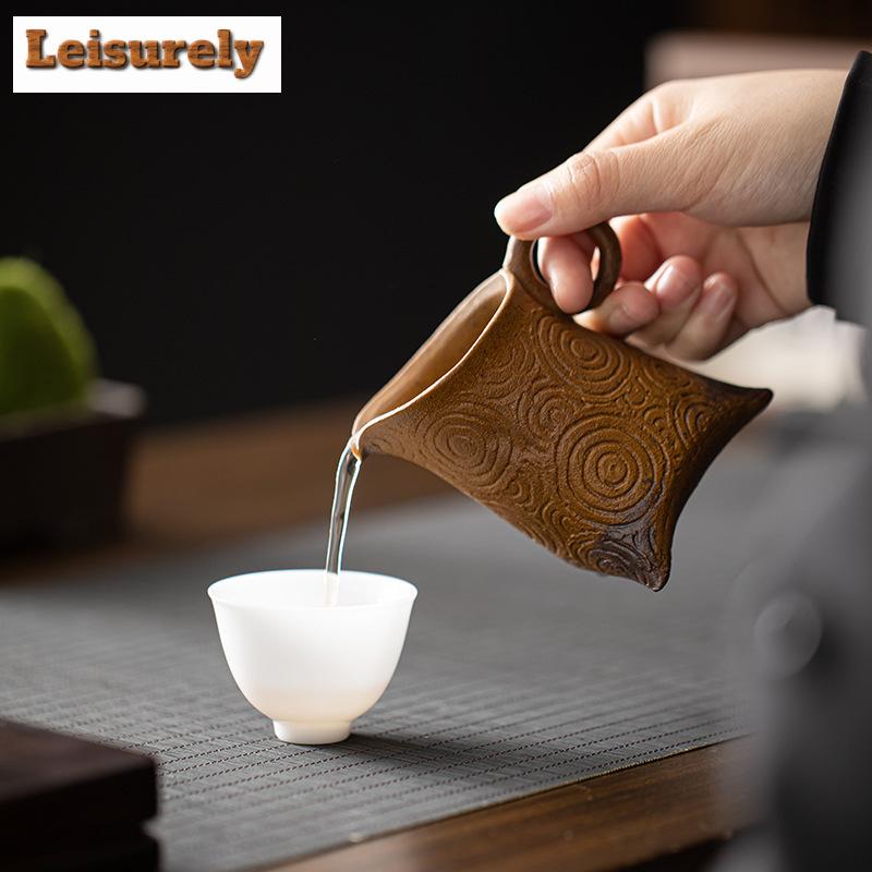 111ml Chinese Coarse Pottery Tea Pitcher Handmade Sauce Glazed Cha Hai Household Justice Cup Dahongpao Chinese Tea Set Equipment