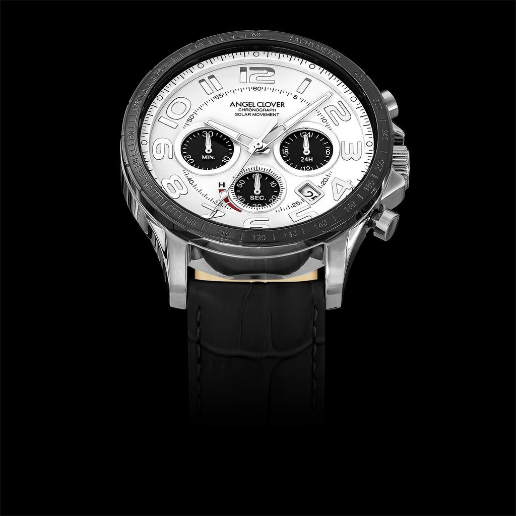 Time Craft Solar Chronograph Sapphire Glass White Dial Black [Angel Clover] Men's NTCS44SBWH-BK