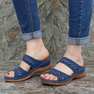 Summer New Large Size Women's Sandals Retro Wedge Heel Slippers Large Size Hollow Wedge Heel Cool Slippers Women