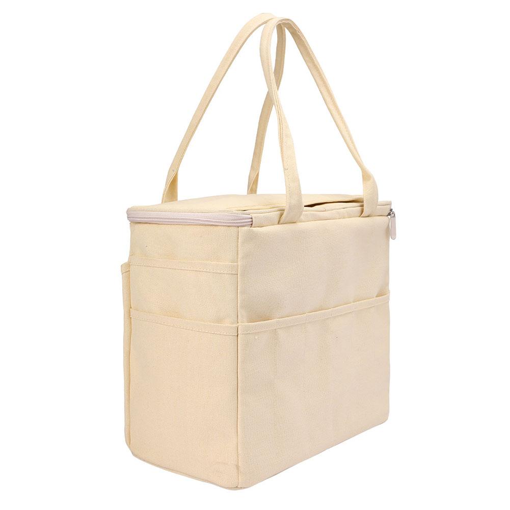 Canvas Yarn Storage Bag Large Capacity Knitting Bag with Multi-layer Pockets Tote Organizer for Hooks Knitting Needles