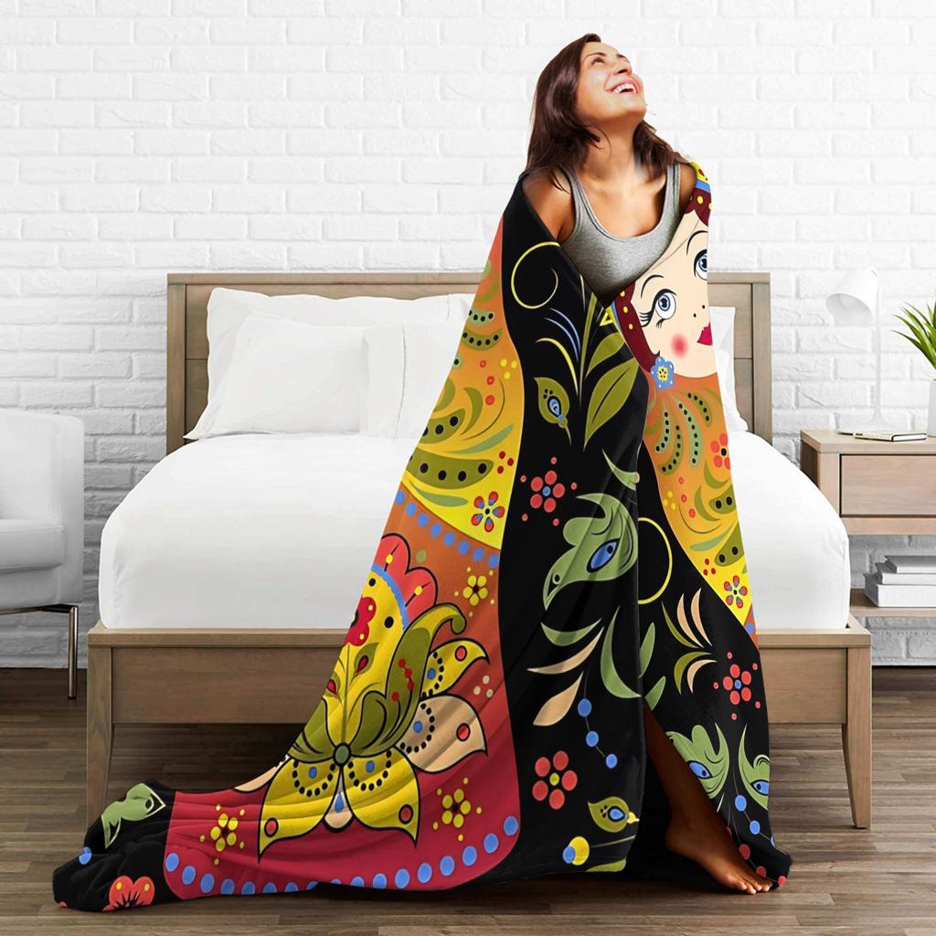 Matryoshka Russian Nesting Doll Plush Blanket Cute Novelty Throw Blankets for Home Hotel Sofa 150*125cm Ultra-Soft