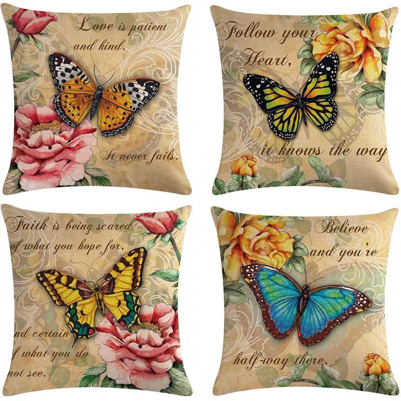 American Retro Printed Linen Pillowcase Living Room Sofa Office Pillow Car Cushion Cover