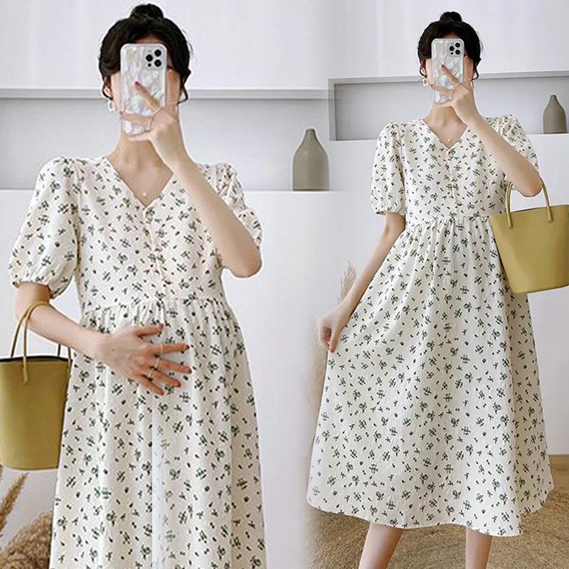 Maternity Clothes Summer New Breastfeeding Floral Skirt Small Pregnant Mother Cover Belly Do Not Show Pregnancy Wear Versatile Suit