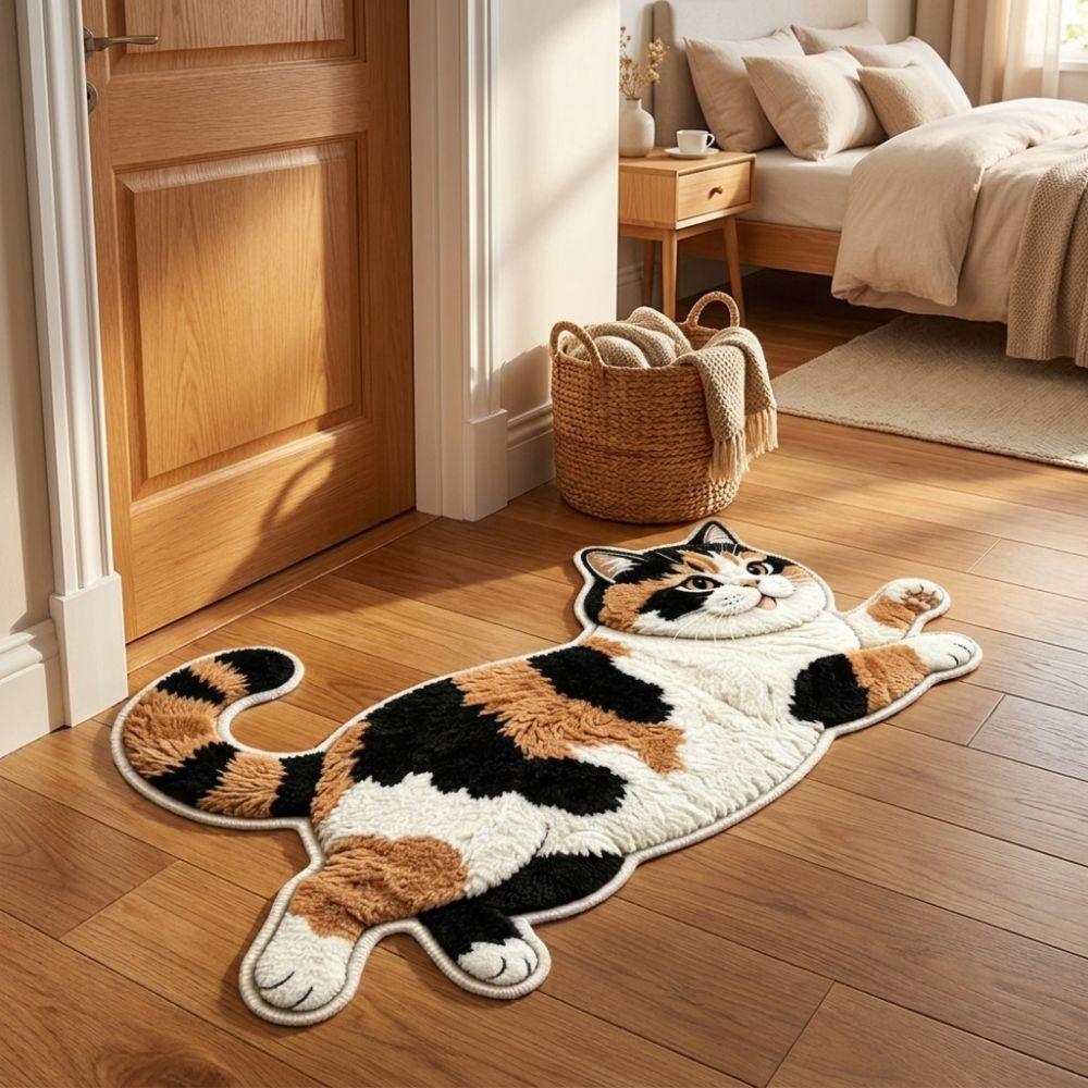 Non-Slip Home Decor Carpet 2D Cartoon Carpet Soft Cat-Shaped Area Rug  Bedrooms