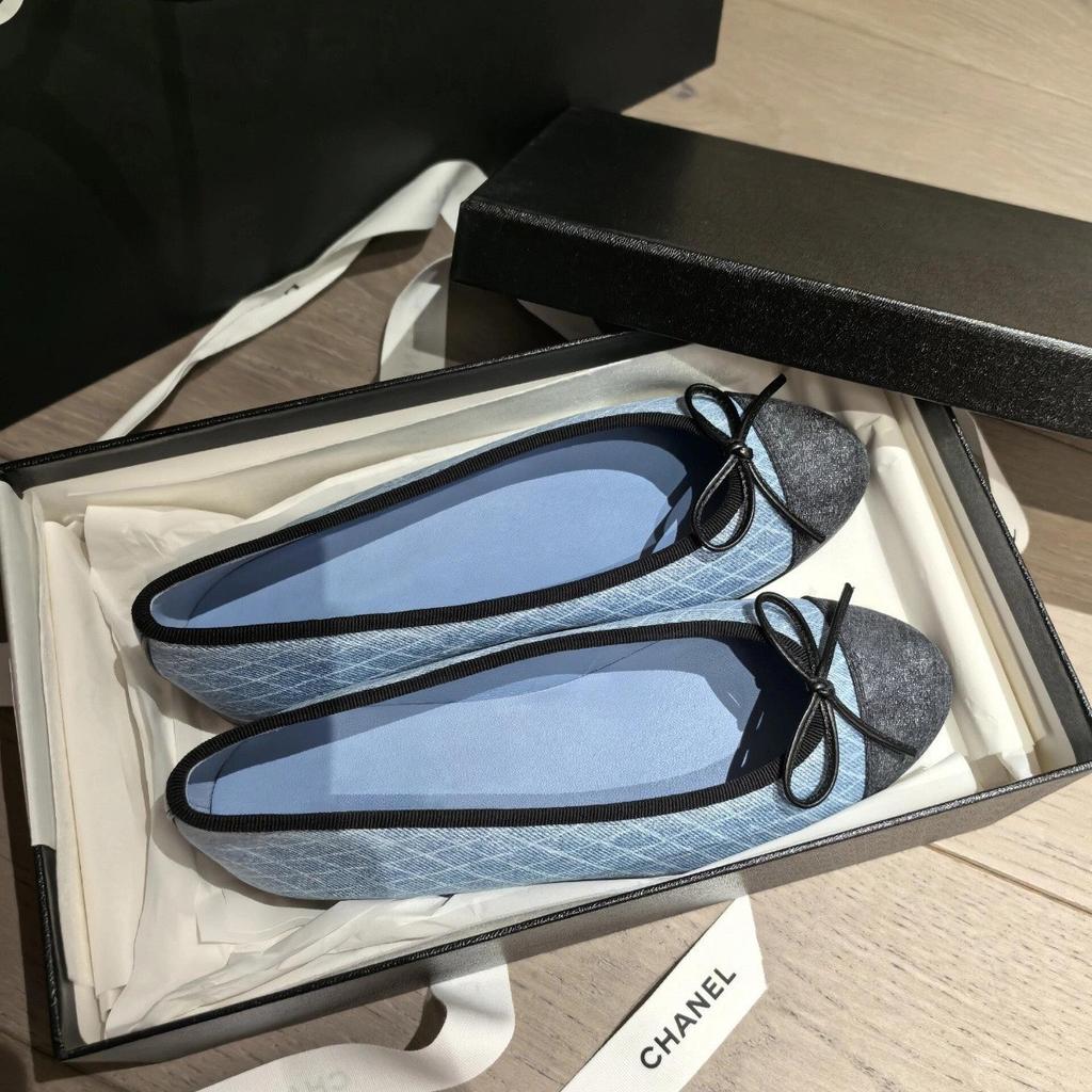 Sheepskin version~ beautiful leather denim ballet shoes women's bow soft sole Mary Jane single shoes flat shoes ladyshoes