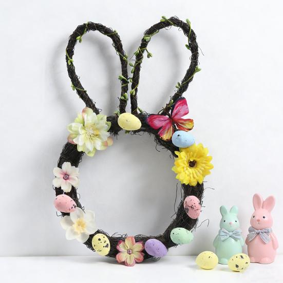Yousheng Rabbit Garland Easy To Hang Bunny Themed Easter Wreath Spring Holiday Decoration Front Door Window Wall Porch Indoor Outdoor Easter Party