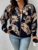 Elegant Floral Zippered Long Sleeve Baseball Collar Jacket - Plus Size for Autumn & Winter