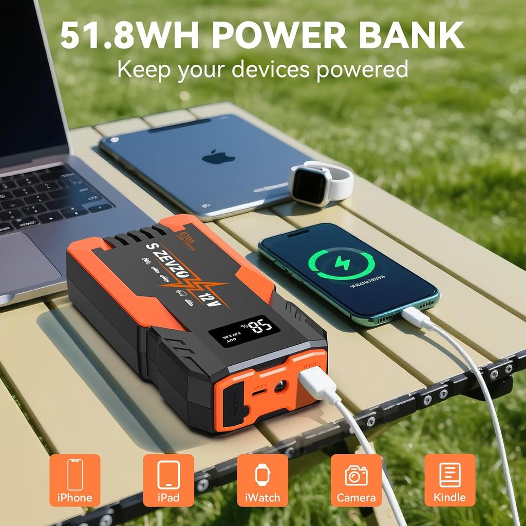 Starter de urgență ET05 3000A, pachet de baterii de 12V cu USB, afișaj LCD, lanternă cu 3 moduri