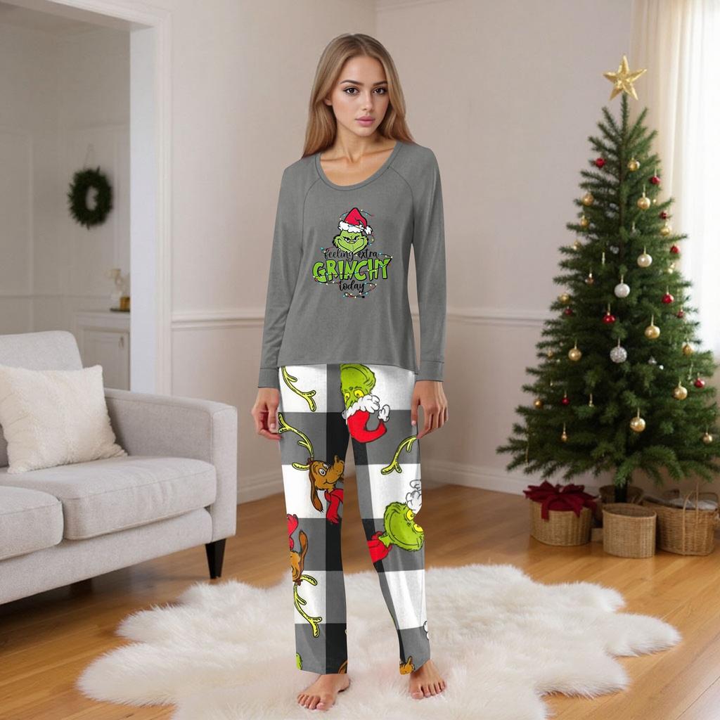 Zestaw rodzinny z długimi rękawami i spodniami w nadruki świąteczne Zestawy rodzinne