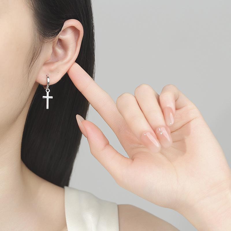 Cross Earrings Women'S Simple Personality Plain Ring Earrings Men'S Cool High-End Earrings Style