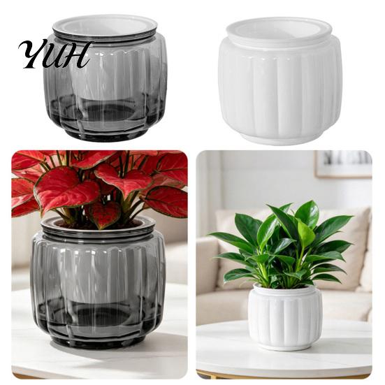Ceramic Plant Holder Self Watering Pots for Indoor Plants, Plastic Planter with Drainage Wide Mouth Flower Pot Holes, Small Houseplants, African