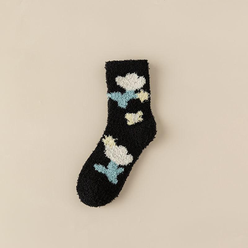 Women Candy Warm Socks Lady Heart Pattern Kawaii Thick Coral Fleece Warm Tulip Flower Winter Cotton Casual Socks Female