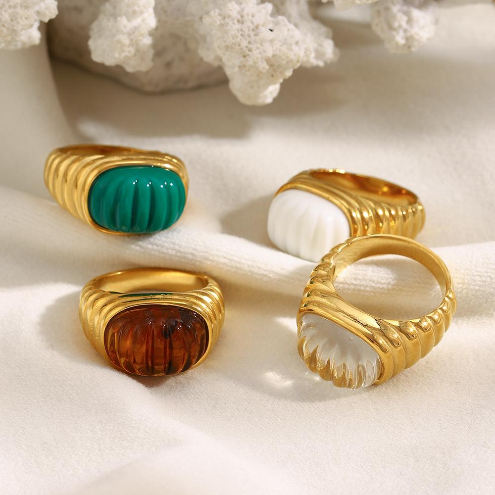 MamacitaSlay 316L Stainless Steel Acrylic Ring Waterproof 18K Gold Plated Jewelry Women's Elegant Ring 2025 High Quality Gift