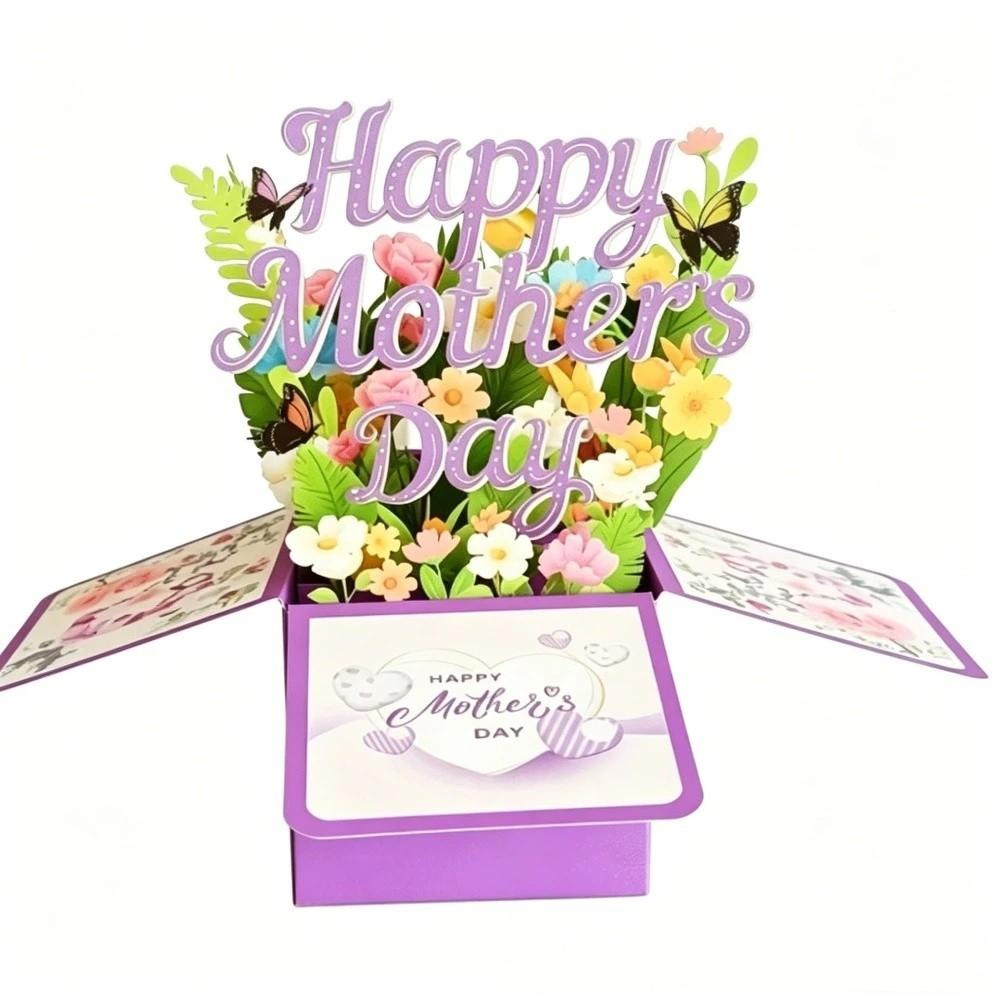 Цветочная 3D-открытка ко Дню матери С наилучшими пожеланиями Цветочная Pop-Up открытка Поздравительная открытка для мамы Юбилей Purple Card