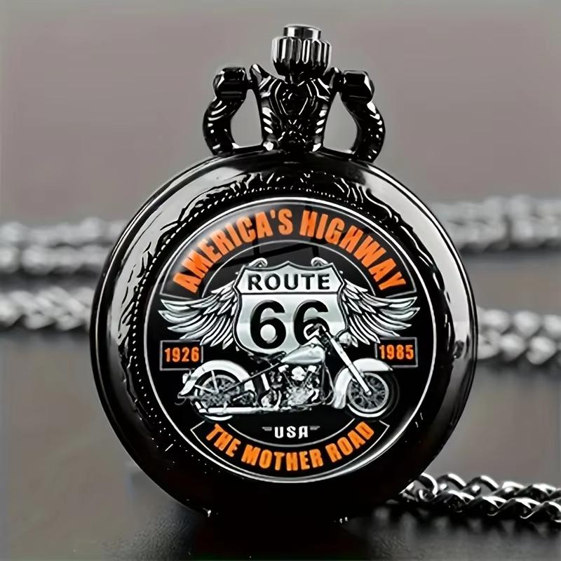 

Exquisite and trendy Route 66 pocket watch necklace pendant accessory flip retro quartz pocket watch medium size чорний