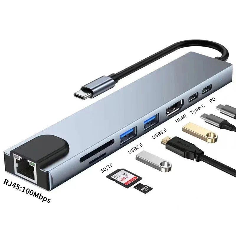7v1 USB 3.0 Víceportový adaptér s rozbočovačem Type-C s dvojitou hlavou
