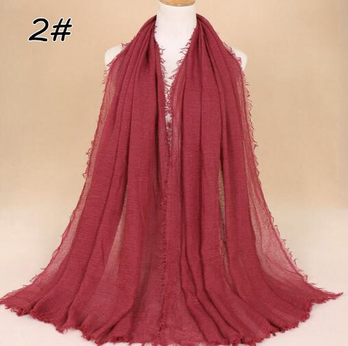 New Ethnic Oversize Muslim Crinkle Hijab Head Scarf Women Solid Bubble Cotton Shawls And Wraps Soft Big Linen Foulard Femme