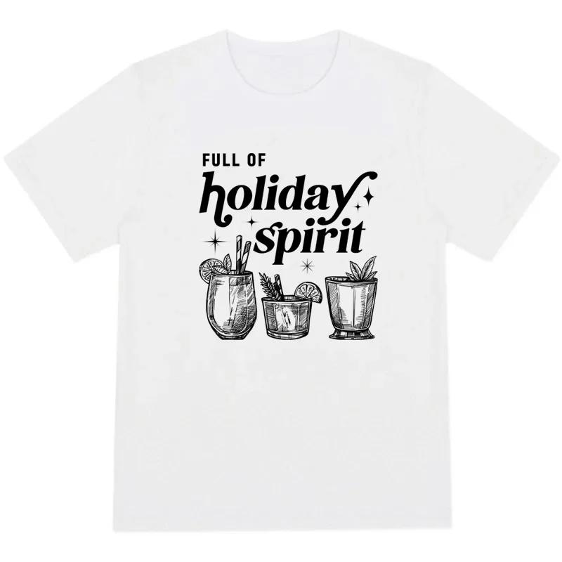 

Футболка с графическим принтом «Полный праздничного духа», летняя женская повседневная милая забавная футболка, женская футболка с коротким рукавом, хлопковые топы, подарок XXXXXL белый