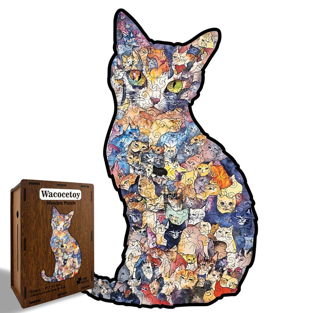 Small Cat Puzzle Ornaments Morandi-colored Cat-shaped Puzzle Vintage Cut Cat Pieces  Gift