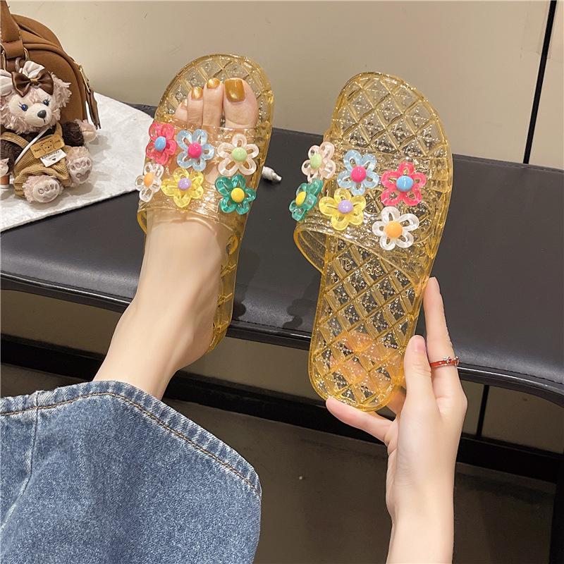 HeliSha Women's Summer Flower Flat Sandals - Transparent Outdoor Beach Flip-Flops