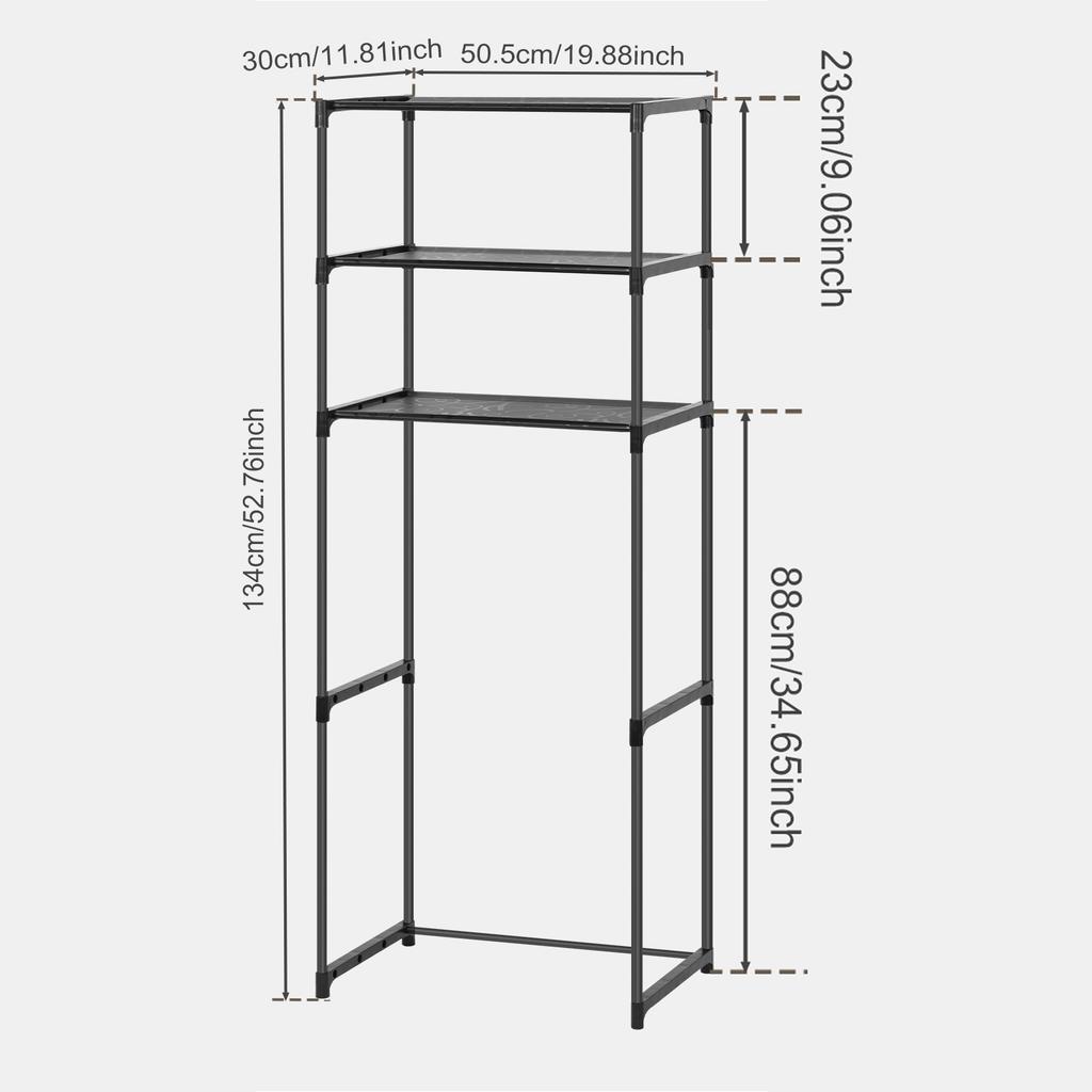 Over The Toilet Storage Rack with 4 Hooks 3 Tier Bathroom Shelf Punch-free Versatile Storage Rack for Bathroom Laundry Restroom