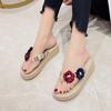 Ins Internet Celebrity Summer Imitation Straw Hemp Sole Flower Flip-flops Women's Fashion Trend Pinch Foot Thick Sole Beach Shoes