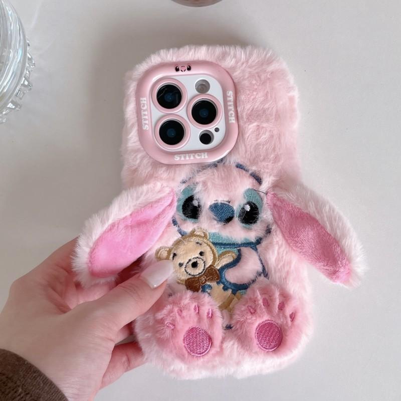Stitch Plush Phone Case with Cute Cartoon Design Soft Anti-Shock Cover For iphone 17 16 15 14 Plus 13 Pro Max 17Air back cover