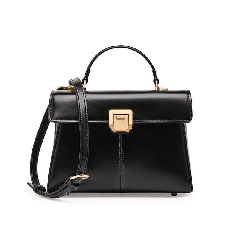 

Horseshoe Buckle Commuter Leather Kelly Bag Premium Texture Handbag Shoulder Messenger Bag чёрный