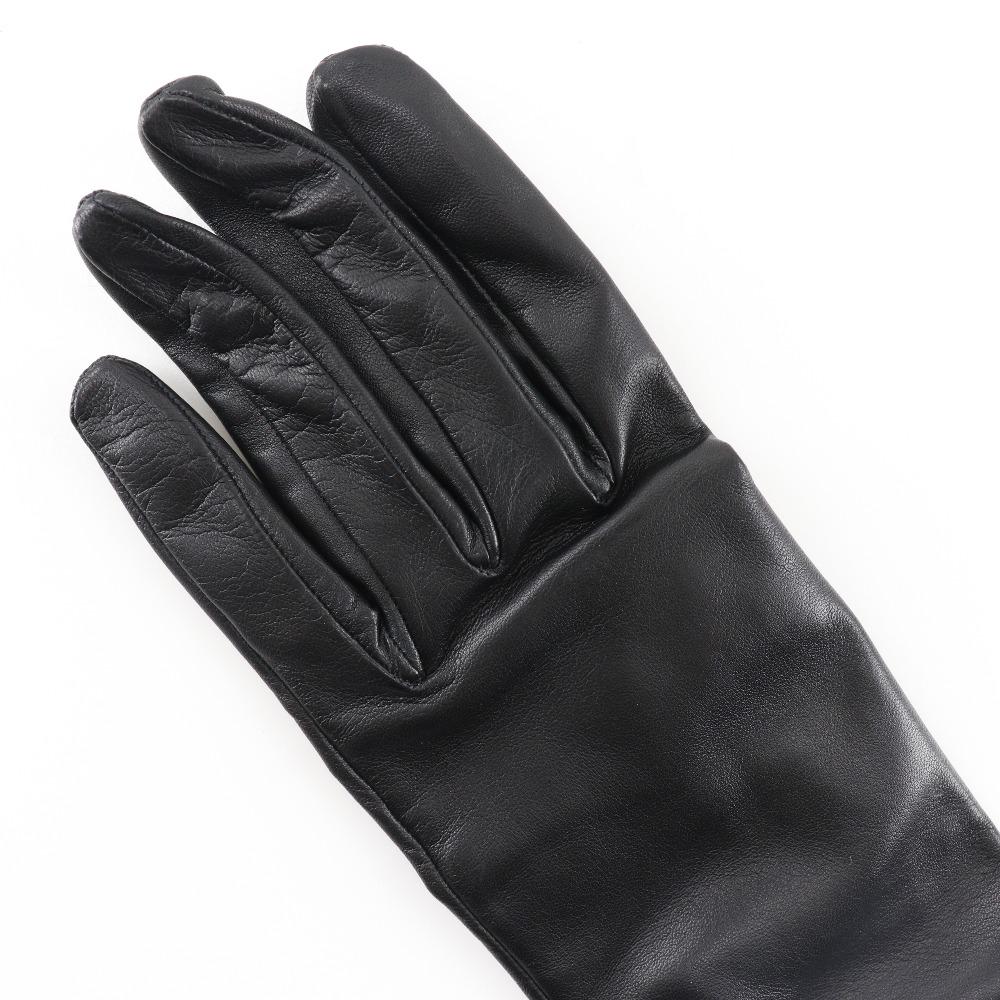 HERMES Glove gloves black lambskin/Satin Women Used