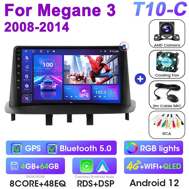 2 Din Android 12 Car Radio Multimedia Video Player For Renault Megane 3 Fluence 2008 - 2014 GPS 4G Carplay Auto Stereo RDS DVD