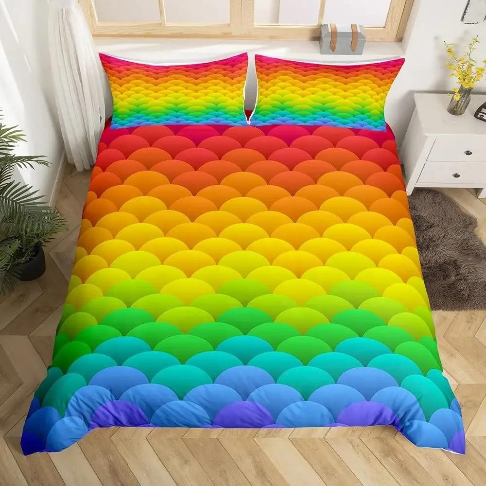 Rainbow Conch Duvet Cover Set Colorful Rainbow Bedding Set For Kids Girls Microfiber Multicolor Comforter Cover Twin King Size