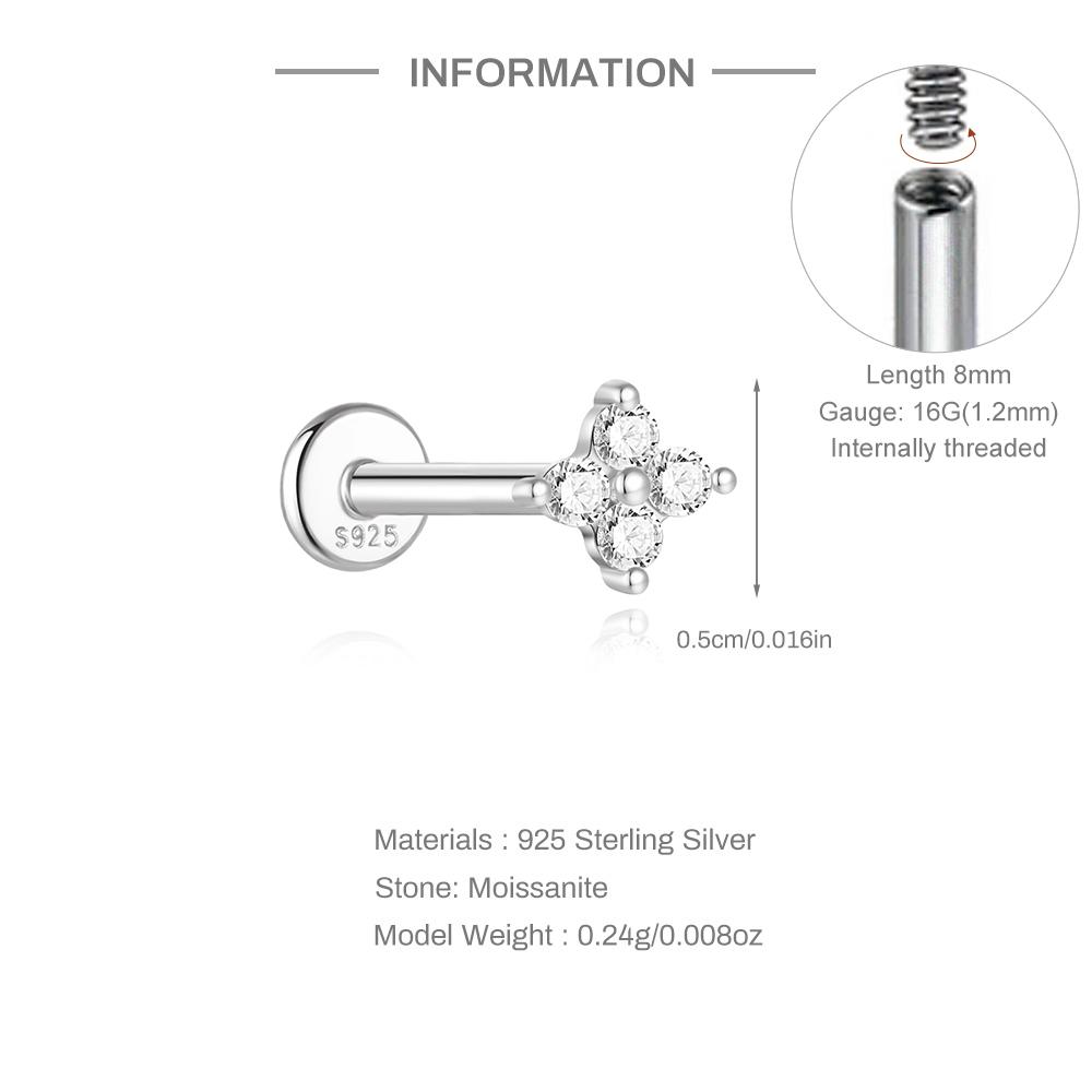 AIDE 925 Silver 1PC Mini Moissanite Four-Claw Screw Stud Earrings Casual Design DIY INS Ear Studs For Lady Jewelry