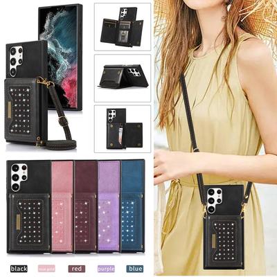 Bling Glitter Crossbody Case for Samsung Galaxy S21 S20 FE S23 S22 Plus Z Flip 3 Z Flip 4 A54 Card Holder Lanyard Leather Cover For Iphone 14 13 11 12