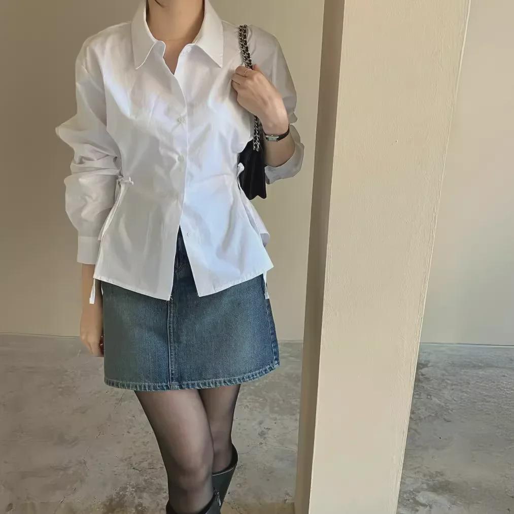 Spring 2024 Korean Loose-Fit Strap Long-Sleeve Shirt for Women - Trendy and Versatile